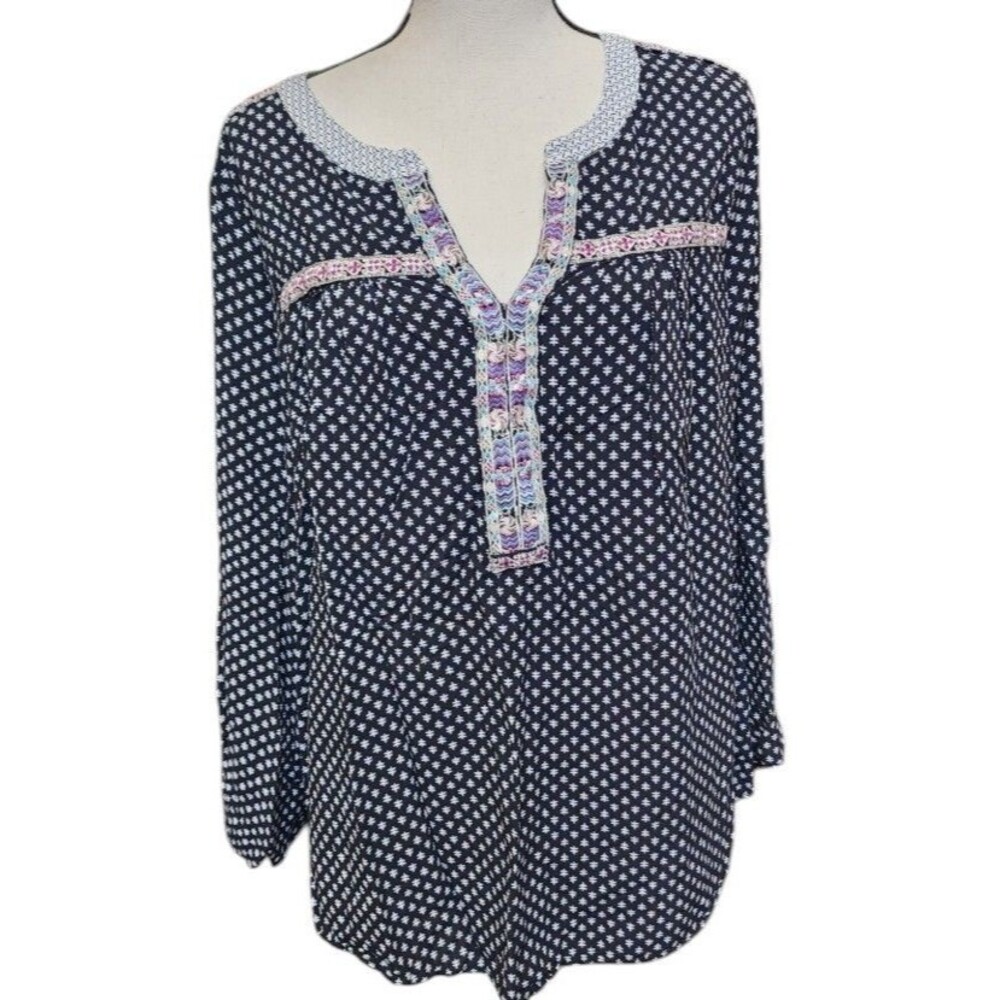 Skies Are Blue Embroidered Boho Blouse Size 1X Rayon Flowy Black